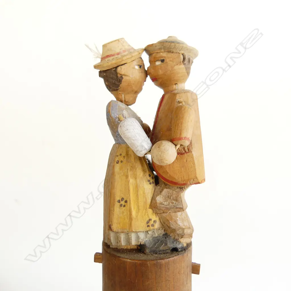TWO ANRI MECHANICAL BOTTLE STOPPERS - DANCING KISSING COUPLE & MAN WITH ROLLING EYES & MOUTH L. 160 & 110MM Image 1++