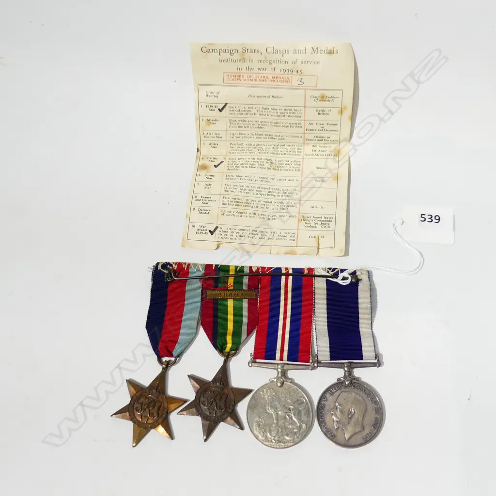 4 WWII MEDALS; 1939-45 STAR, PACIFIC STAR BURMA, 1939-45 MEDAL, OTHER Image 1++