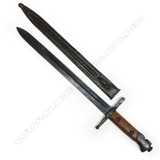 ITALIAN  M1891 CARCANO TS BAYONET release button to end Blade length 294mm. In metal scabbard