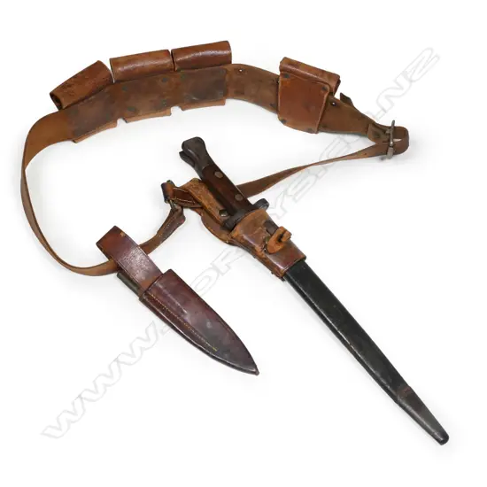 BRITISH LEE-METFORD BAYONET MKII WITH DOUBLE EDGED BLADE in SCABBARD w. FROG & AMMO BELT