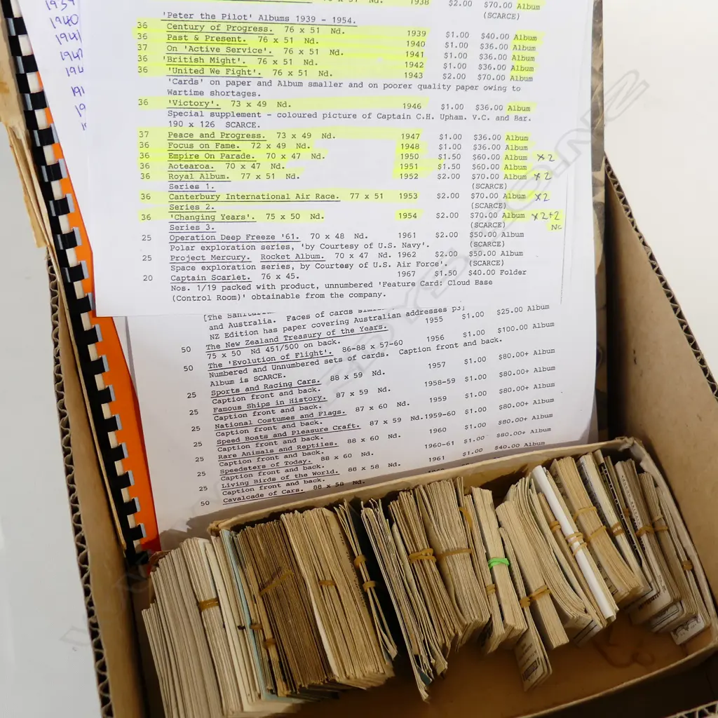 ASST. VINTAGE NZ TRADE CARDS; 19 'PETER THE PILOT' ALBUMS 1936-1954, CATALOGUE + WWII NEWSPAPERS Image 1++