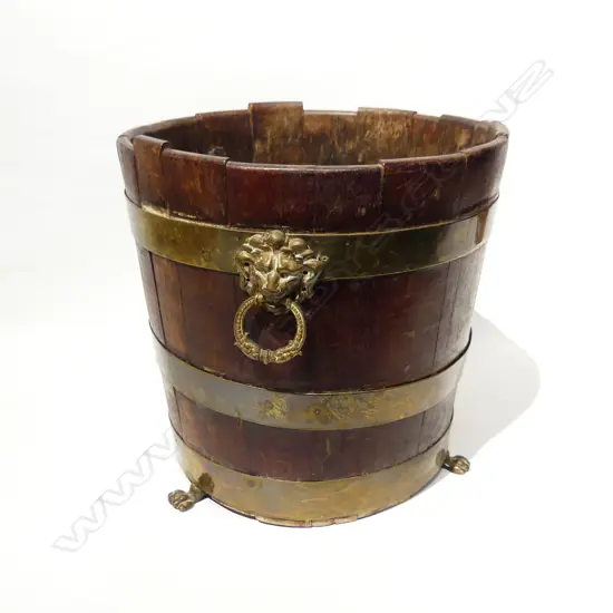 VINTAGE MAHOGANY & BRASS CHAMPANGE BUCKET H.250mm / 255mm dia