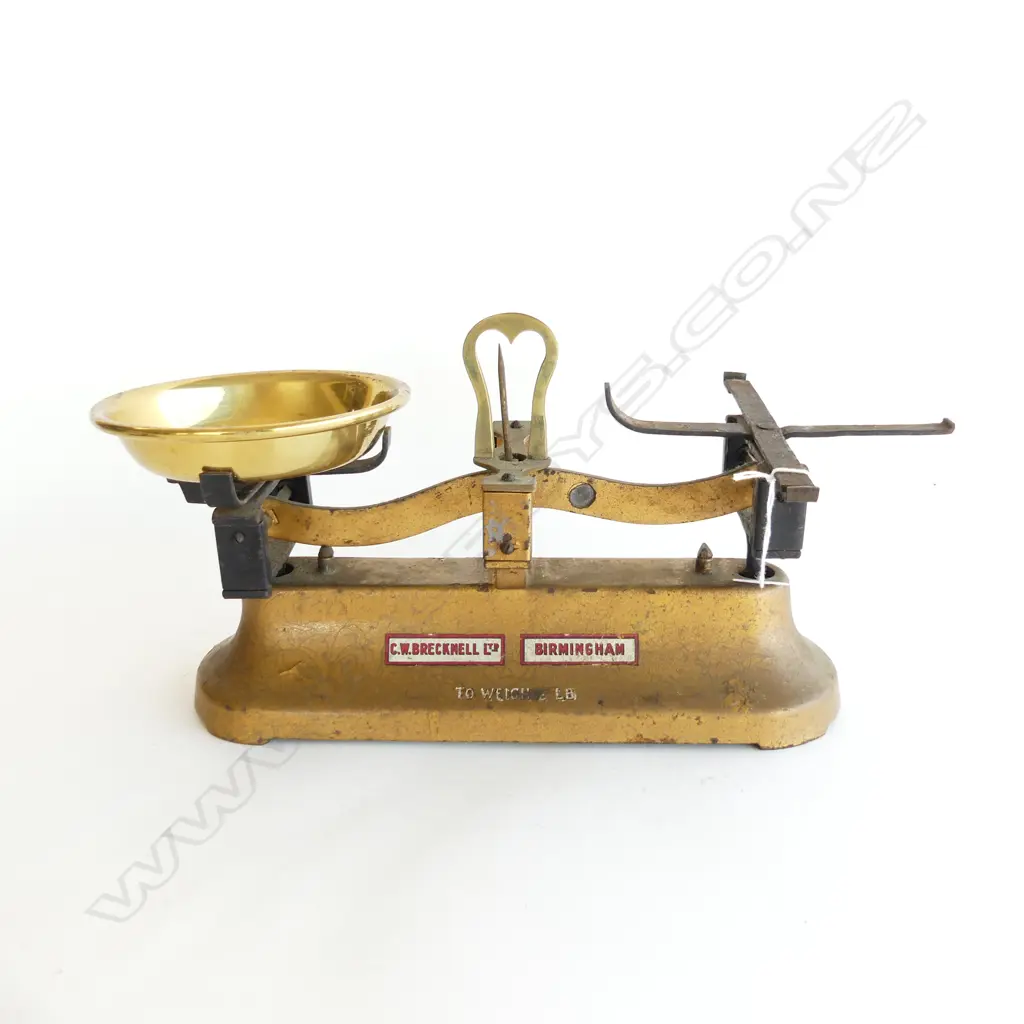 ANTIQUE SCALES WITH BRASS PAN CW BRECKNELL LTD BIRMINGHAM L. 300MM Image 1++