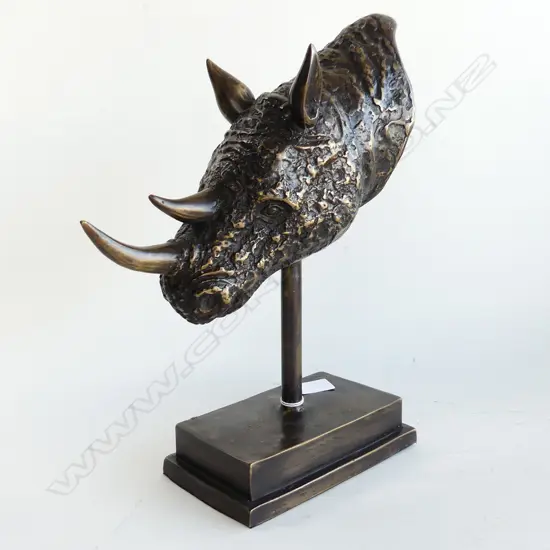 BRONZE RHINOCEROUS HEAD ON STAND H. 340MM
