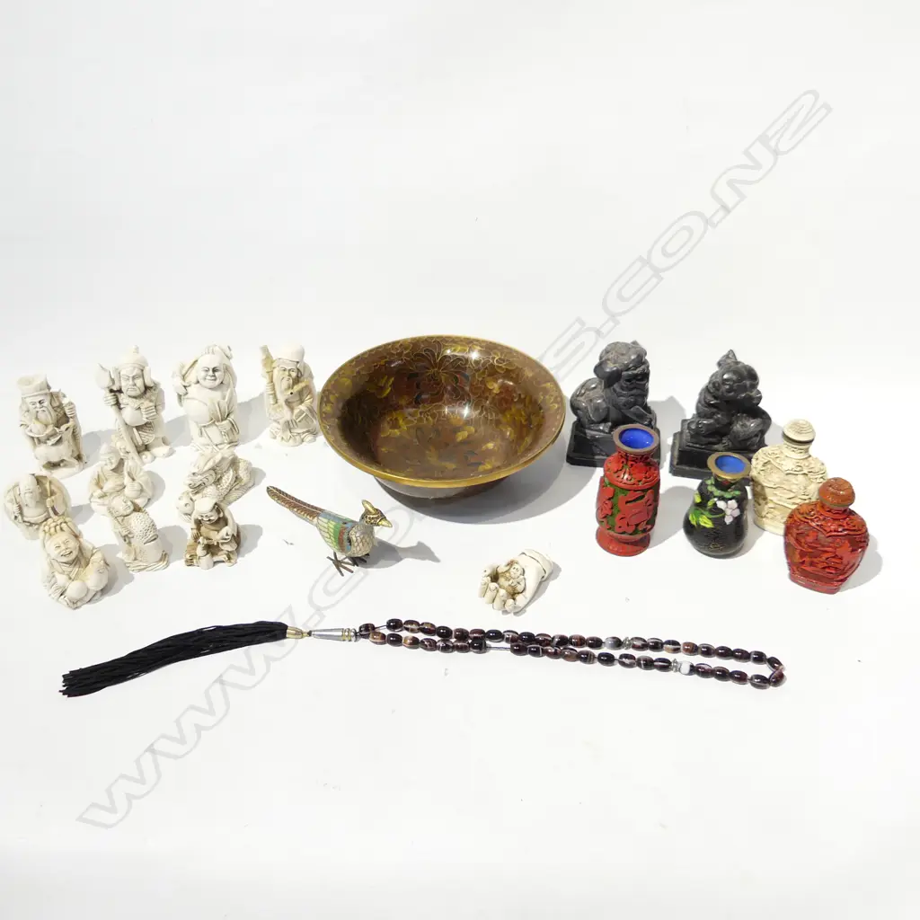 ORIENTAL CLOISONNE BOWL 155mm dia + ASST. RESIN FIGURES ETC Image 1++