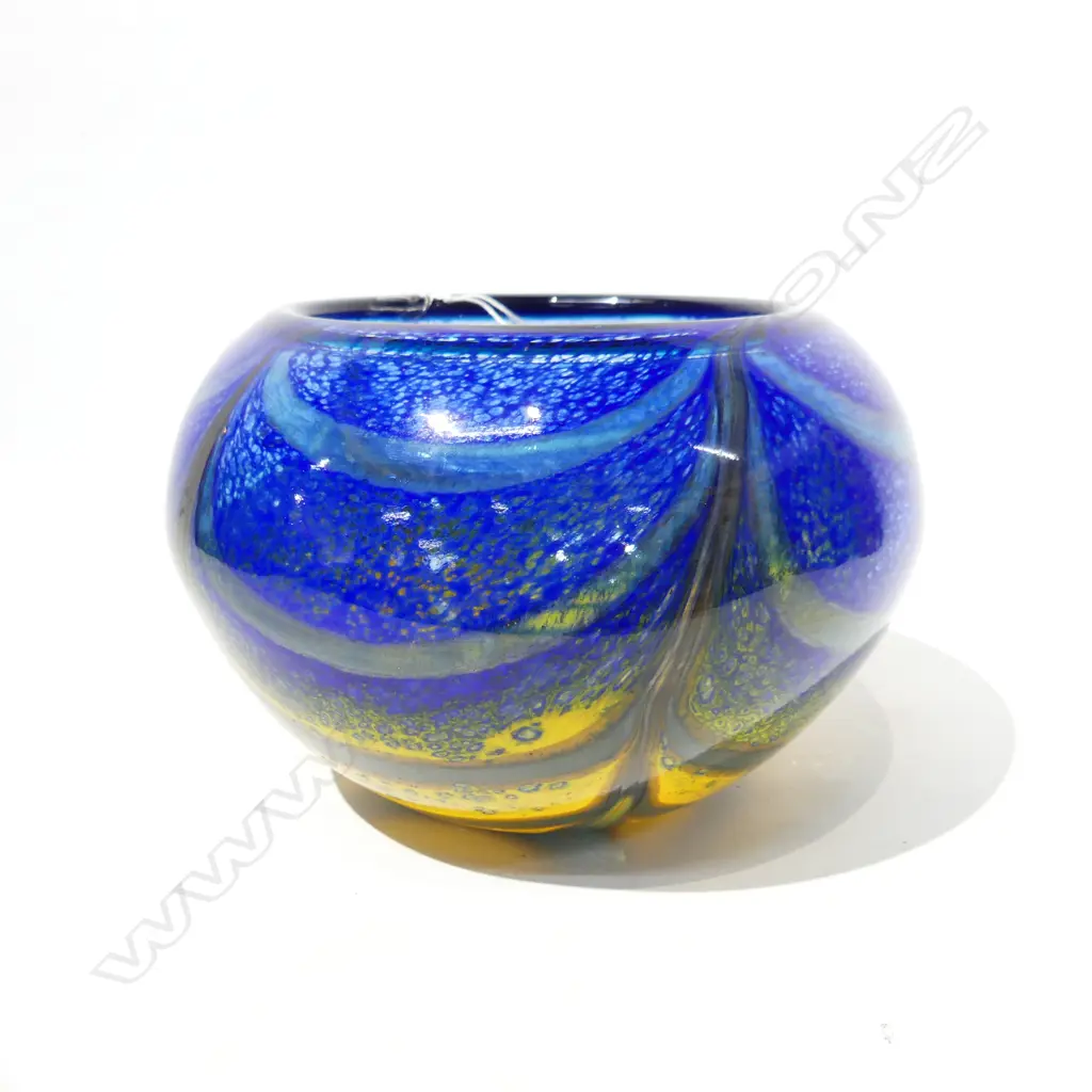 HOGLUND NZ ART GLASS YELLOW & BLUE BOWL, DIA 180MM Image 1++