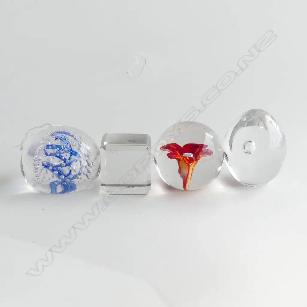4 glass PAPER WEIGHTS. The cube with tiny chips Image 1++