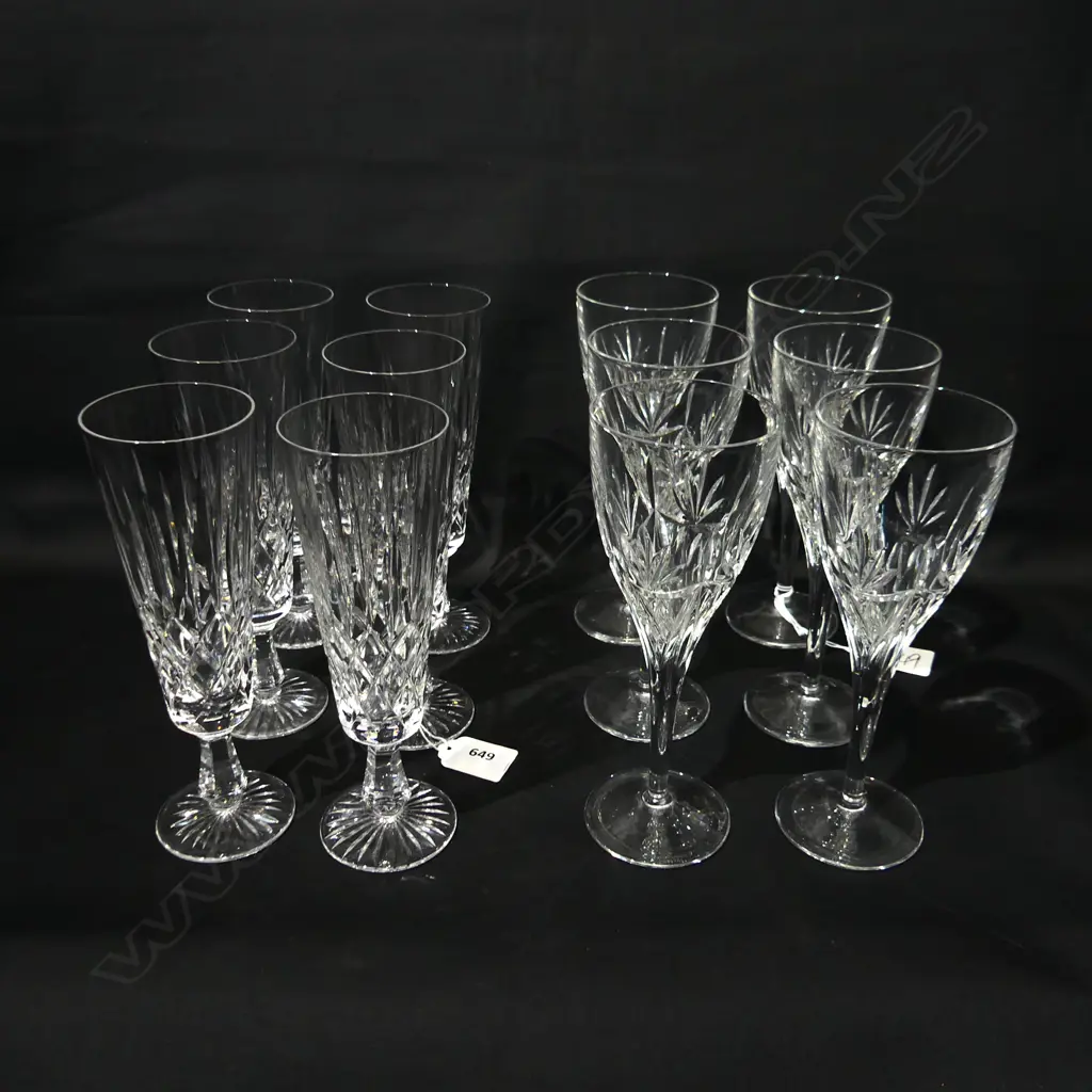 12 CRYSTAL GLASSES; 6 STUART CHAMPAGNE FLUTES H.190mm, 6 EDINBURGH WINE GLASSES H.190mm  Image 1++