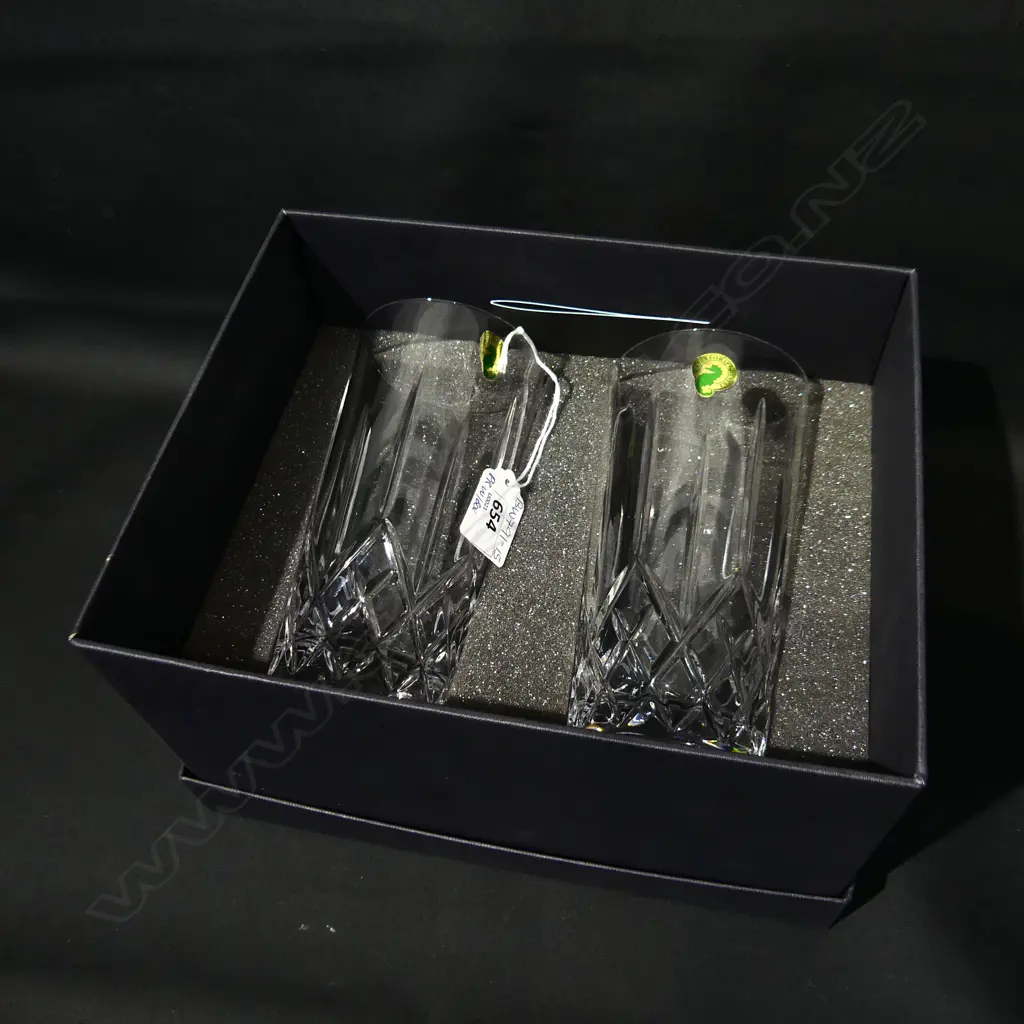 PR WATERFORD CRYSTAL 'LISMORE' HIGHBALL GIN GLASSES H. 160MM - IN ORIGINAL BOX Image 1++