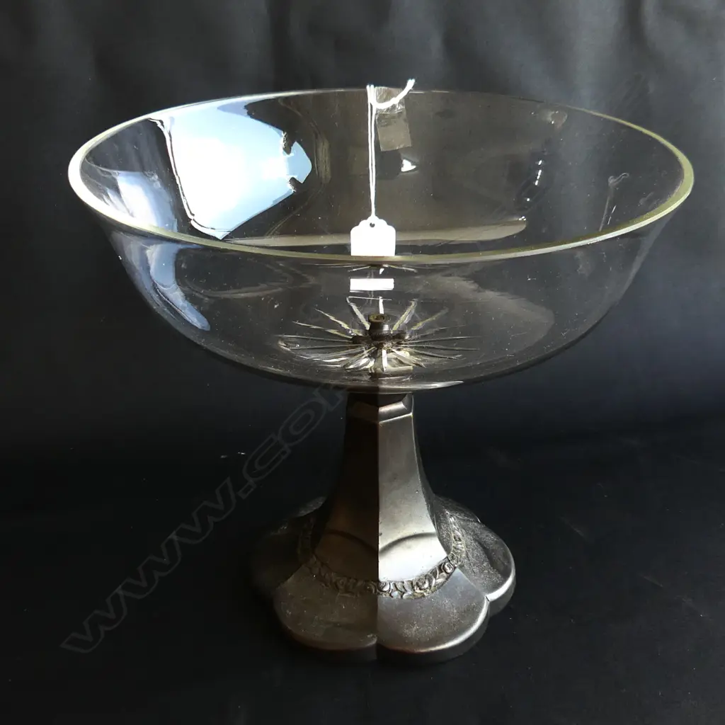 VINTAGE COMPORT; CRYSTAL BOWL, SILVER PLATE BASE H.215mm / 240mm dia Image 1++