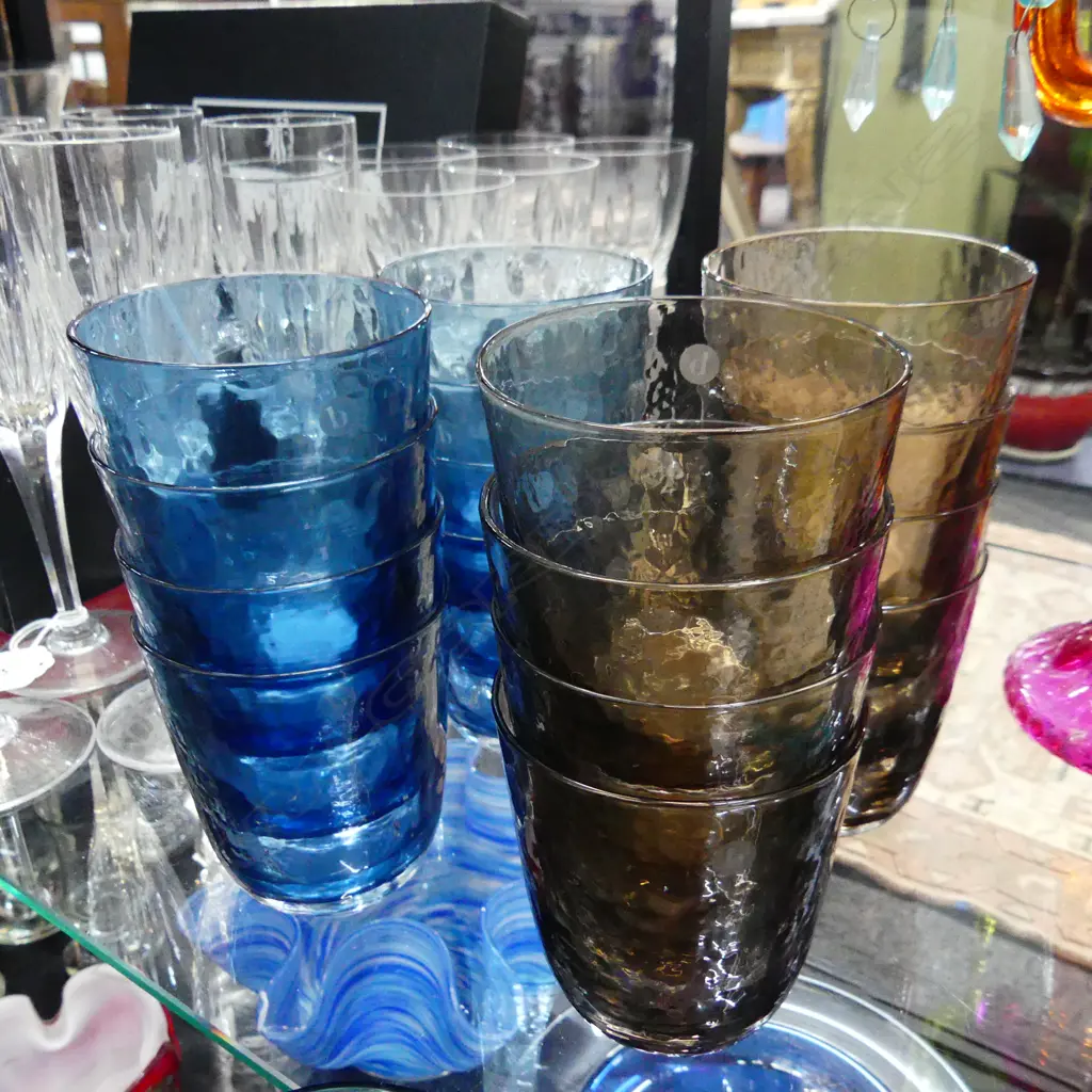 16 HAND MADE HAMMERED GLASS TUMBLERS BY BROSTE COPENHAGEN H.100mm Image 1++