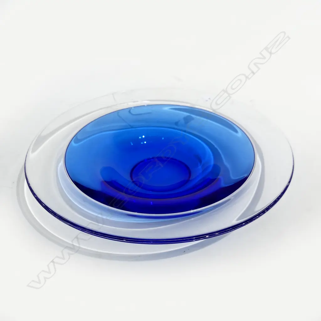 ORREFORS BLUE GLASS BOWL 285mm dia Image 1++