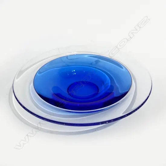 ORREFORS BLUE GLASS BOWL 285mm dia
