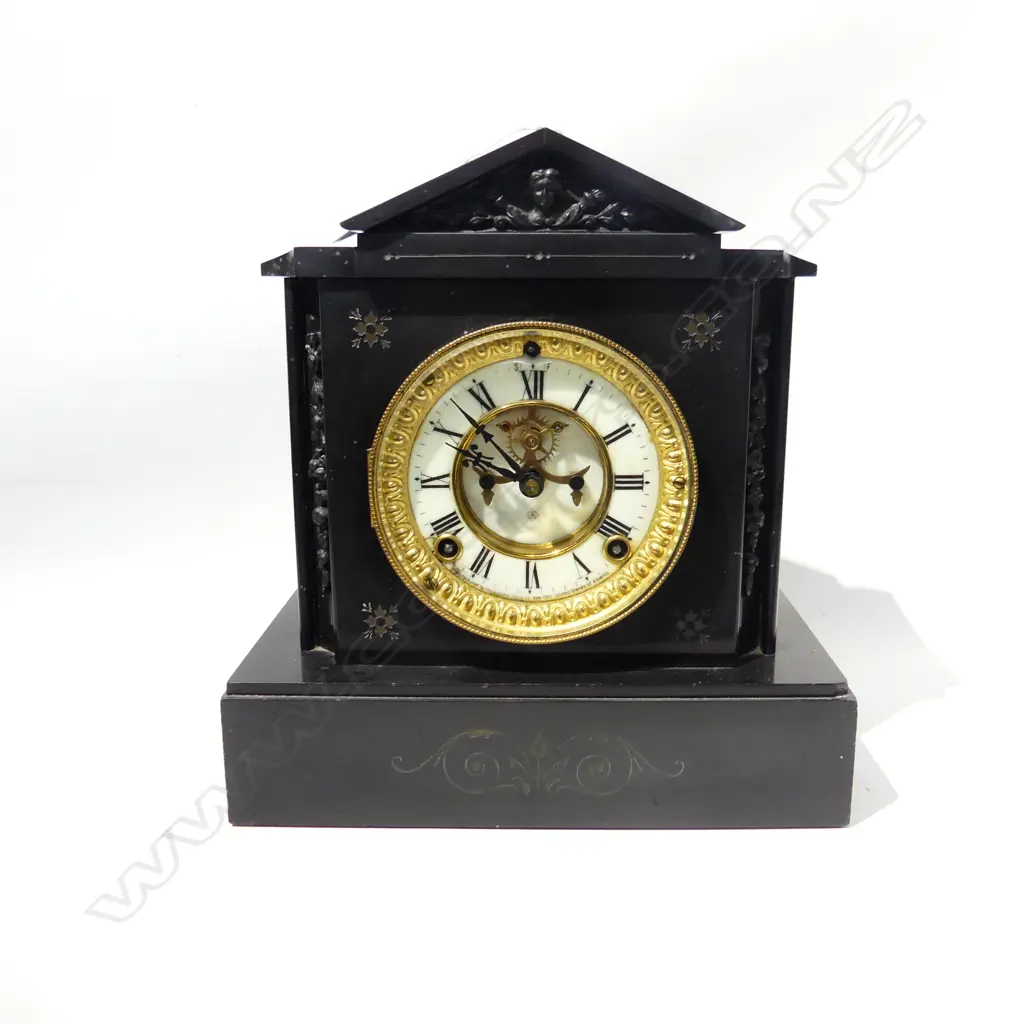 BLACK SLATE ANSONIA MANTLE CLOCK H.280mm Image 1++