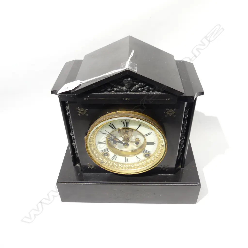 BLACK SLATE ANSONIA MANTLE CLOCK H.280mm Image 1++