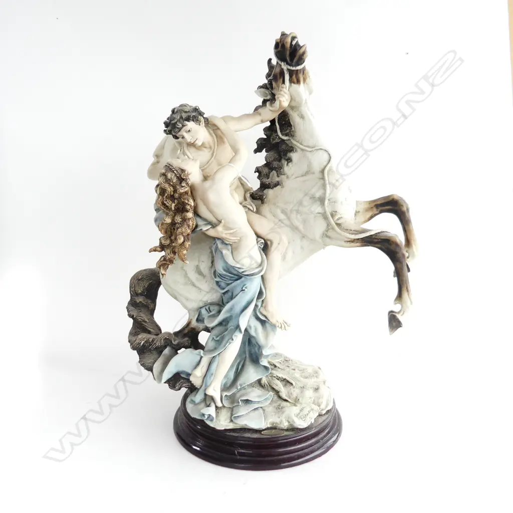 FLORENCE CAPODIMONTE LGE SCULPTURE LOVERS & REARING HORSE H.580mm. signed Giuseppe Armani Image 1++