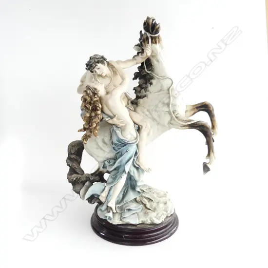 FLORENCE CAPODIMONTE LGE SCULPTURE LOVERS & REARING HORSE H.580mm. signed Giuseppe Armani