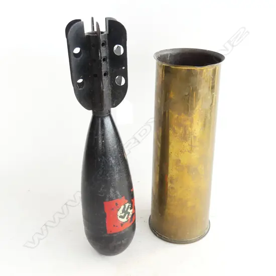 OLD GERMAN BOMB (No internal parts) + NZ ONWARD BRASS SHELL CASE H.290mm