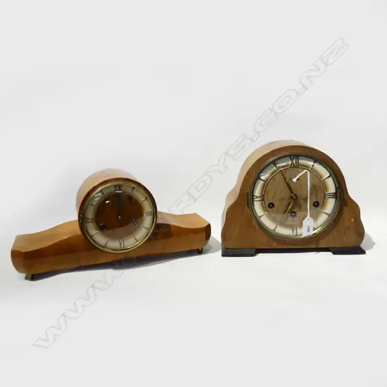 2 WOODEN DECO MANTLE CLOCKS W.365mm