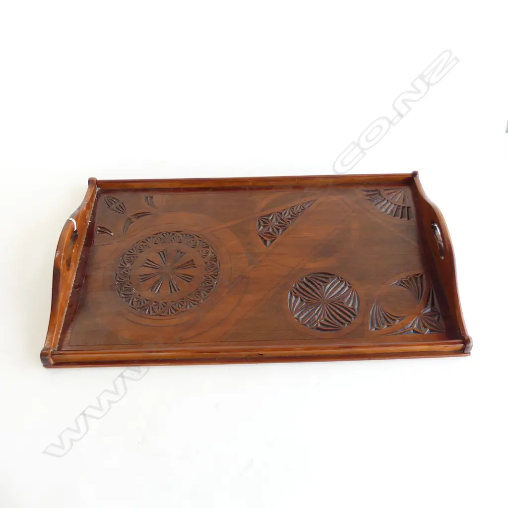 EARLY 20thC CHIP CARVED TRAY 610x370mm Image 1++