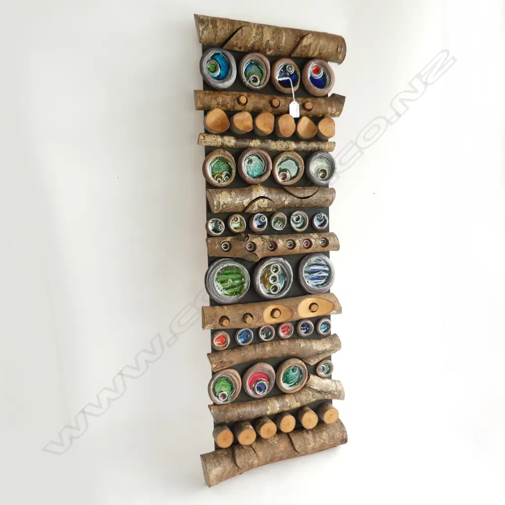 WALL HANGING ARTWORK CUT BRANCH & POTTERY HEAVY GLAZED DISCS L.1020mm Image 1++