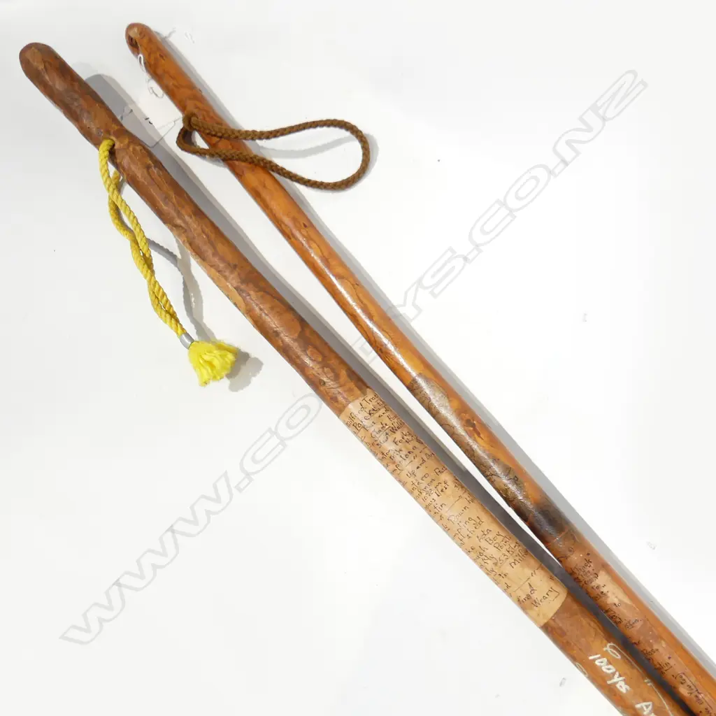 PR CARVED WALKING STICKS. NZ OREGAN. GORE PAKEKE LIONS CLUB 100YR ANNIVERSARY 1888-1988 Image 1++