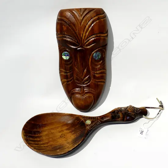 2 MAORI WOODEN CARVINGS - LONGEST 305MM