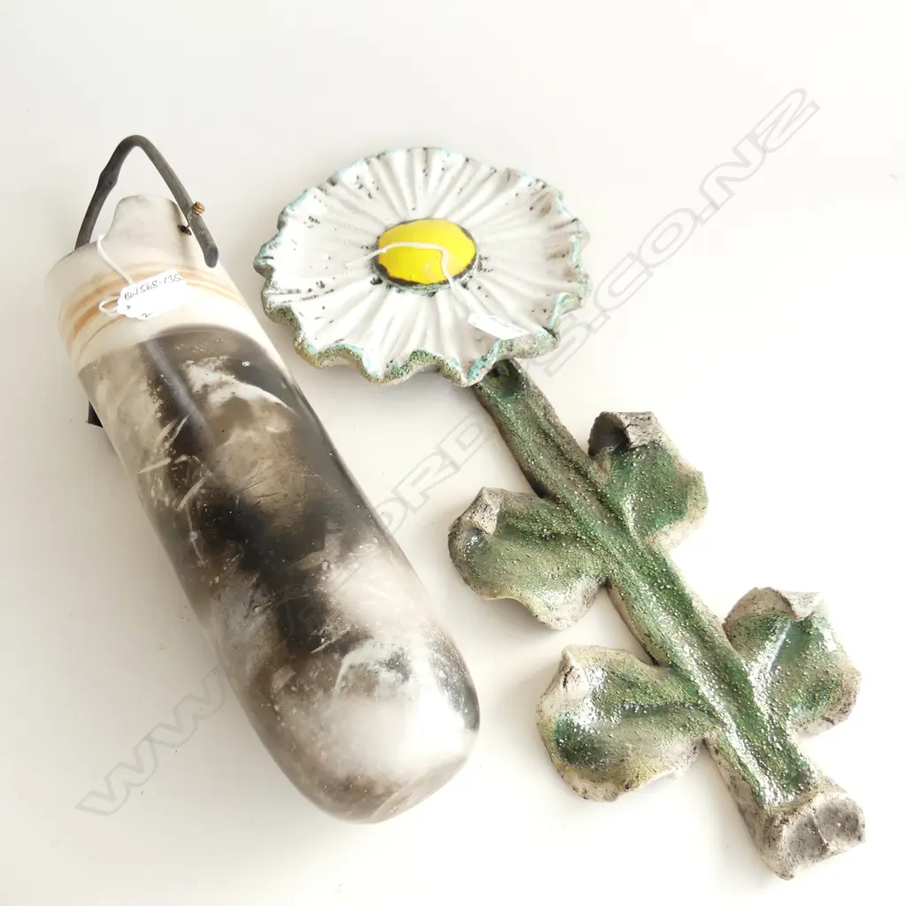 2 NZ POTTERY HANGING FORMS: SUNFLOWER & VESSEL Image 1++