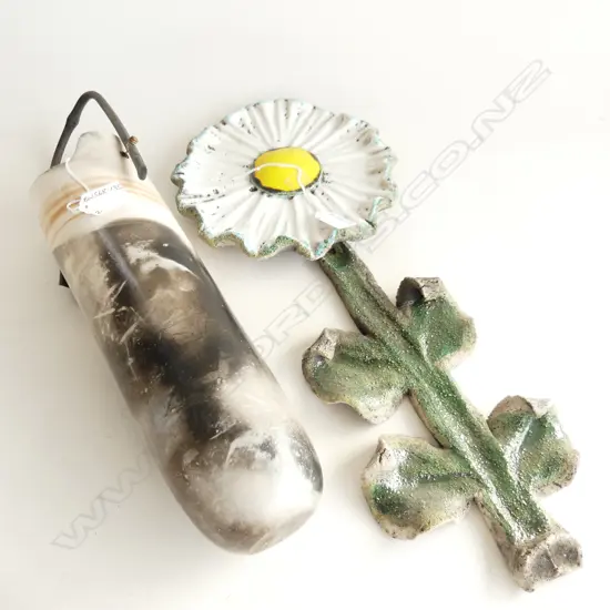 2 NZ POTTERY HANGING FORMS: SUNFLOWER & VESSEL