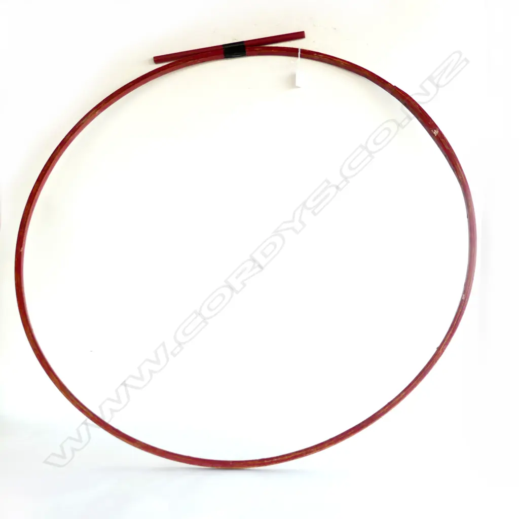 VINTAGE RED PAINTED WOODEN HOOP & STICK TOY 880mm dia Image 1++