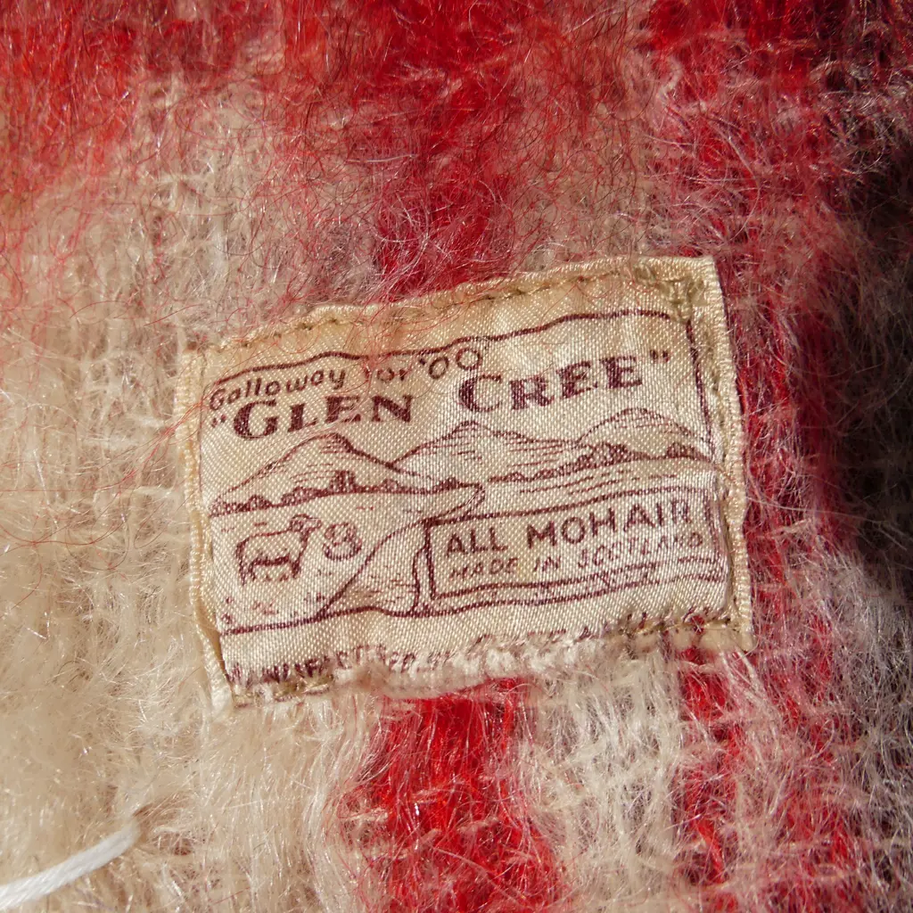 SCOTTISH 'GLEN CREE' MOHAIR SCARF BROWN / RED / CREAM 1350x270mm Image 1++