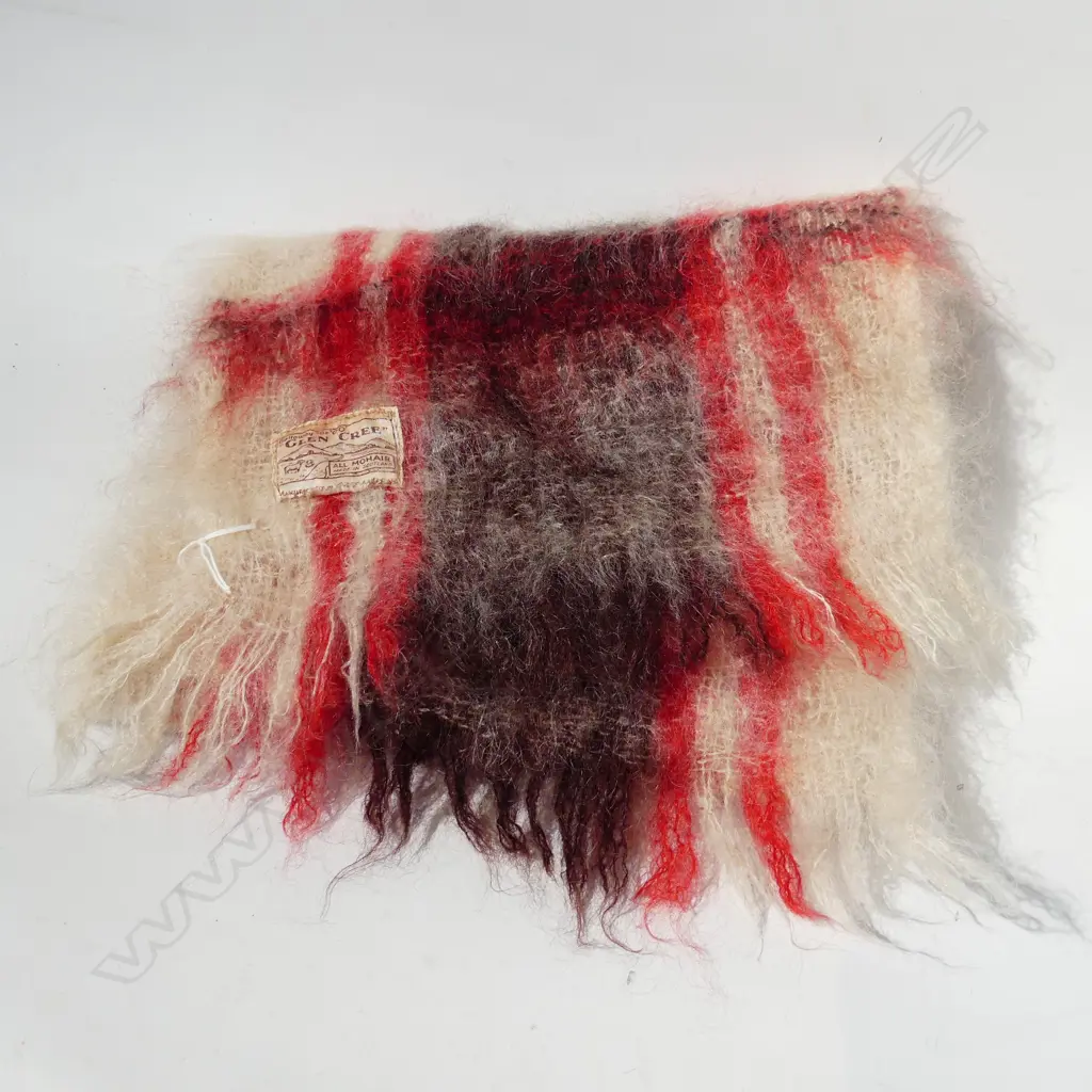 SCOTTISH 'GLEN CREE' MOHAIR SCARF BROWN / RED / CREAM 1350x270mm Image 1++