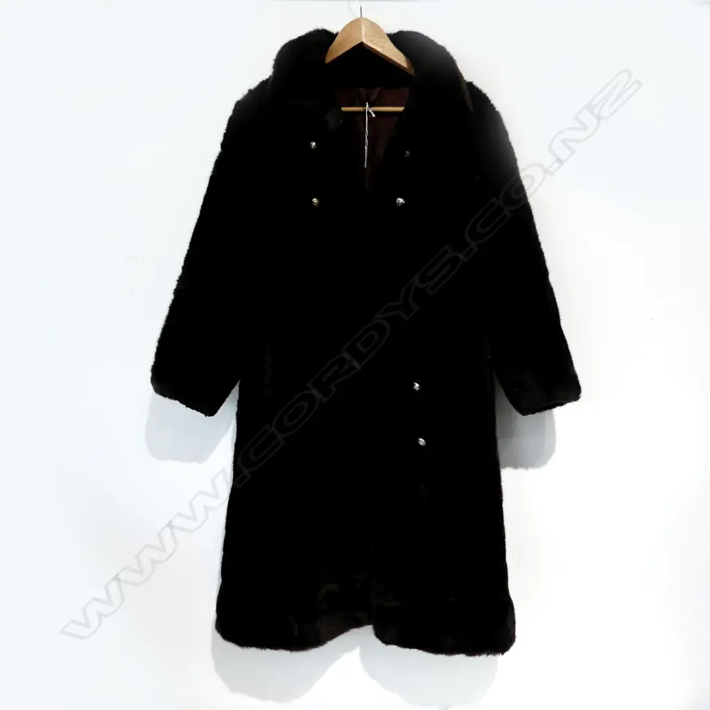 DOUBLE BREASTED GENUINE SIMULATED FRENCH FUR COAT WITH BRASS BUTTONS  Image 1++