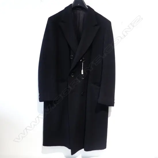 VINTAGE BLACK CASHMERE DOUBLE BREASTED TOP COAT MAKER UNKNOWN 