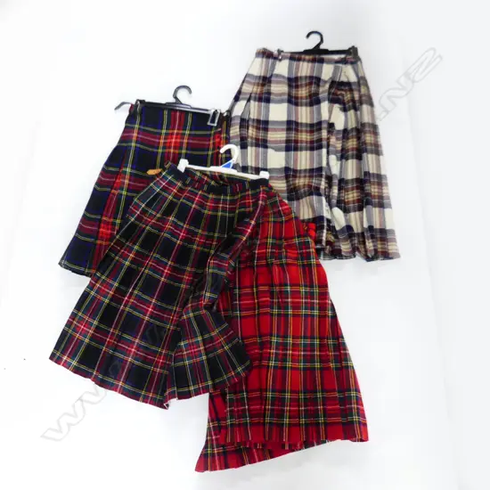 4 TARTAN KILT SKIRTS  SMALL SIZES (WOOL)