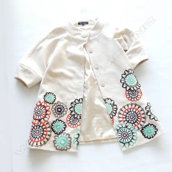 'POINTLINE' 60s STYLE CREAM WOOL LADIES JACKET w. EMBROIDERED DETAIL