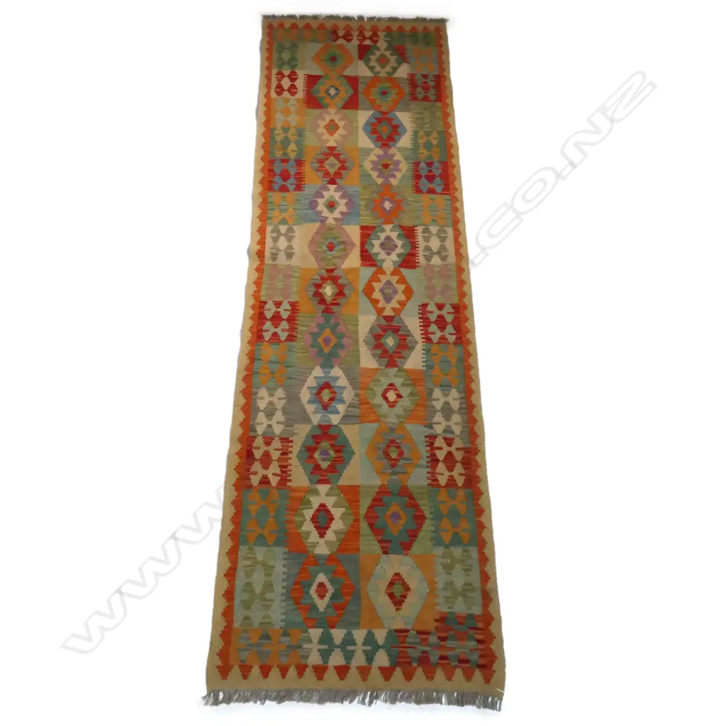 3 METRE HANDWOVEN KILIM RUNNER in SOFT PASTEL TONES Image 1++