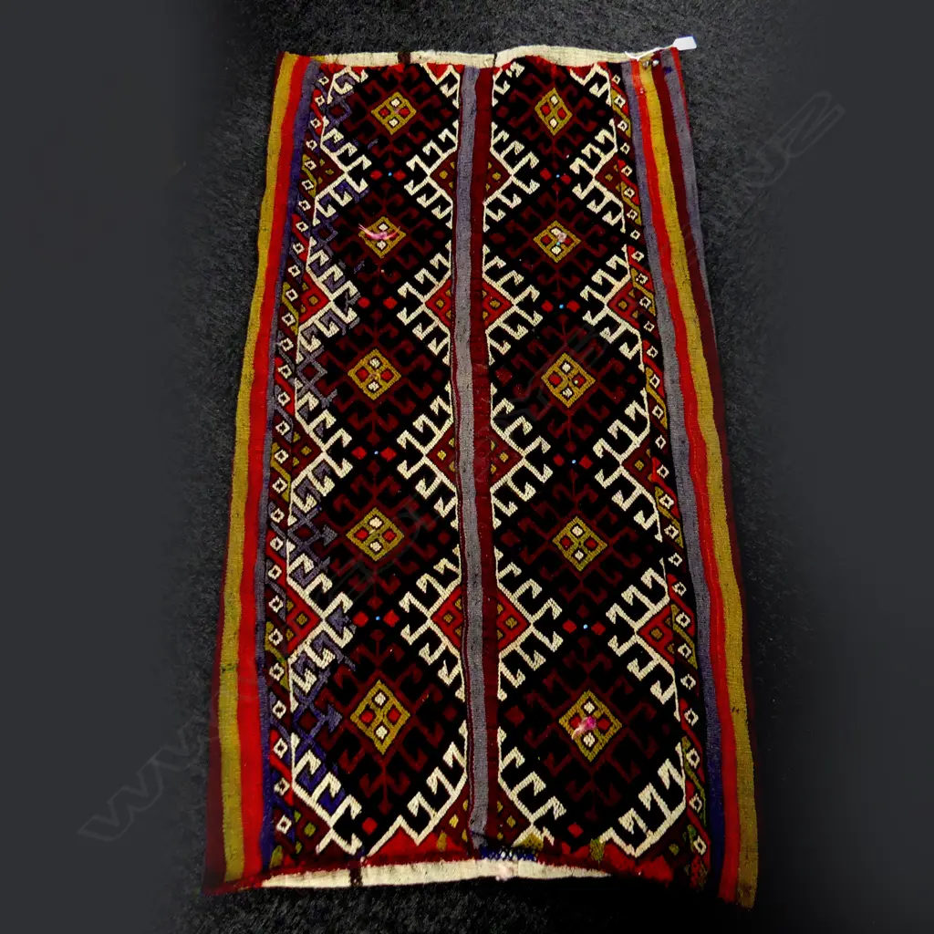 OLD PERSIAN KELIM COVERED GRAIN BAG GEOMETRIC 120 x 670mm Image 1++