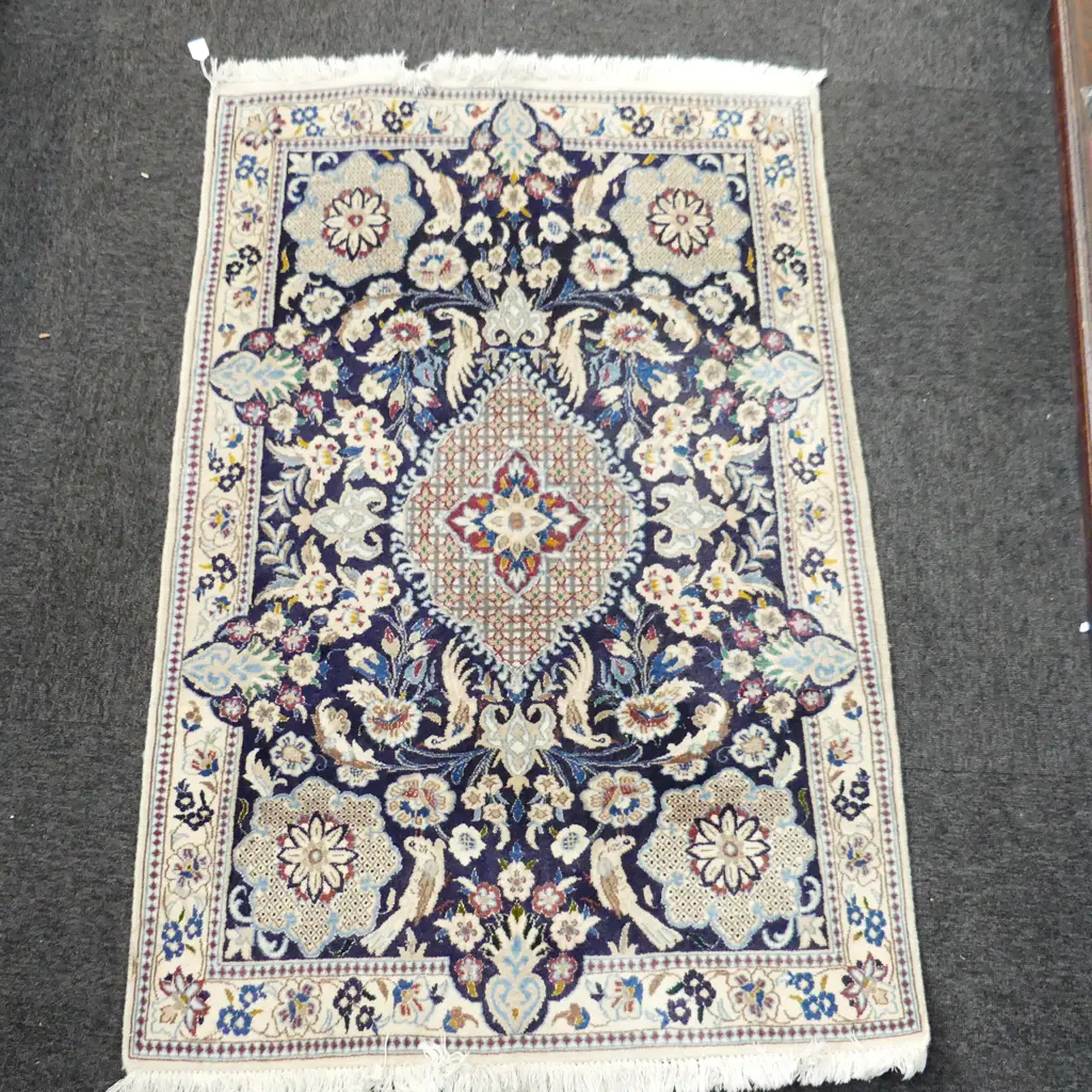 HAND KNOTTED PALE WOOL PILE RUG - BLUE GROUND 1330x900mm Image 1++