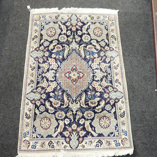 HAND KNOTTED PALE WOOL PILE RUG - BLUE GROUND 1330x900mm