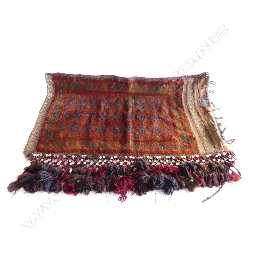OLD AFGHAN ALL WOOL HND KNOTTED BAG CUSHION COVER 900 X 600mm tassel fringe mop buttons  Image 1++
