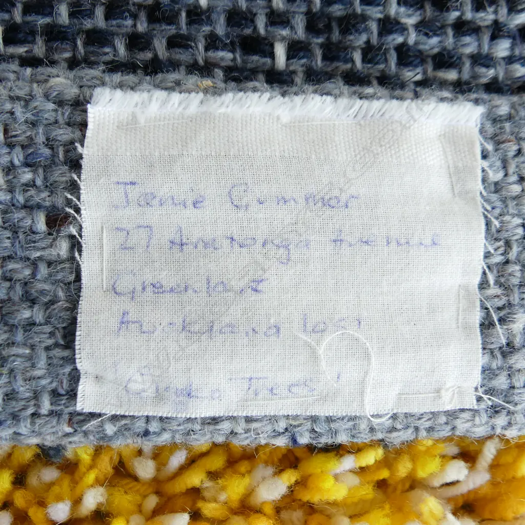 JAMIE CRUMMER WOVEN TEXTILE ART WORK ''GINKO TRESS' labelled verso 850 x 550mm Image 1++