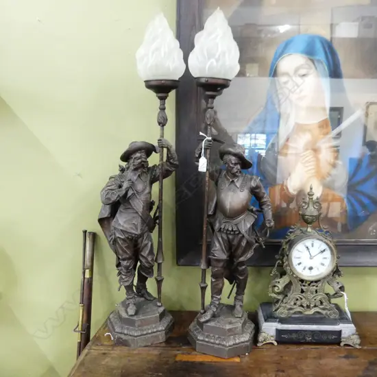 PR SPELTER CAVALIER SOLDIERS LAMPS (REQ. REWIRING) H.850mm