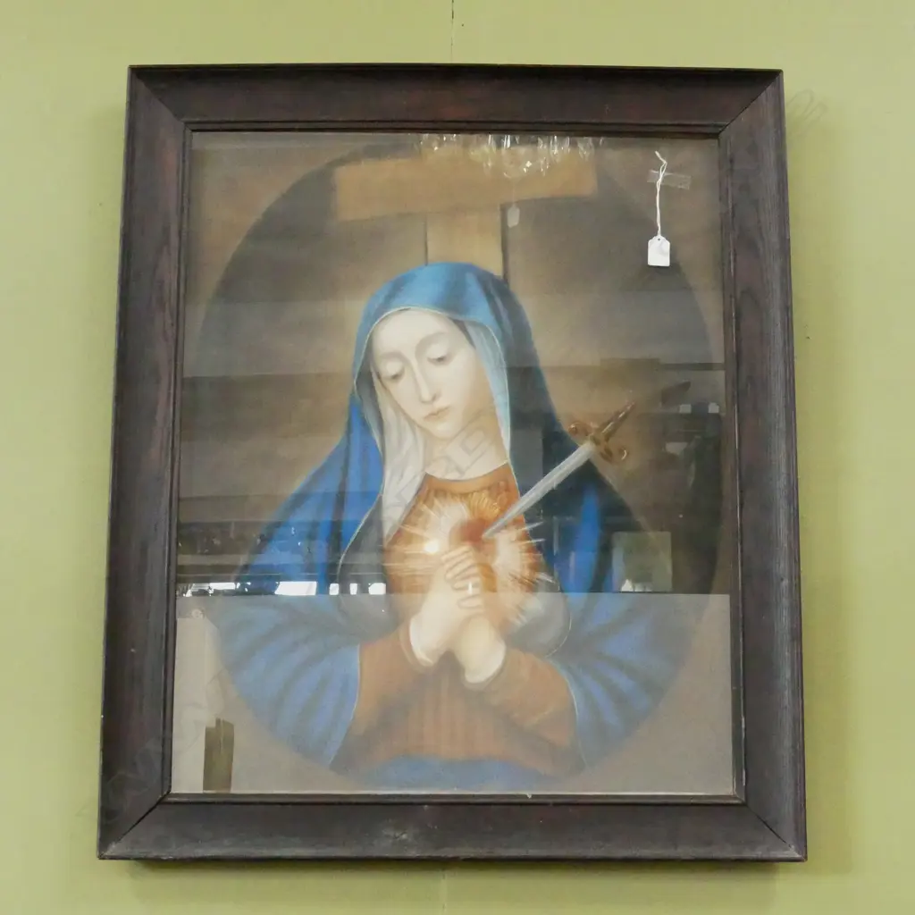 VINTAGE UNSIGNED VIRGIN MARY PASTEL ARTWORK 750x600mm Image 1++