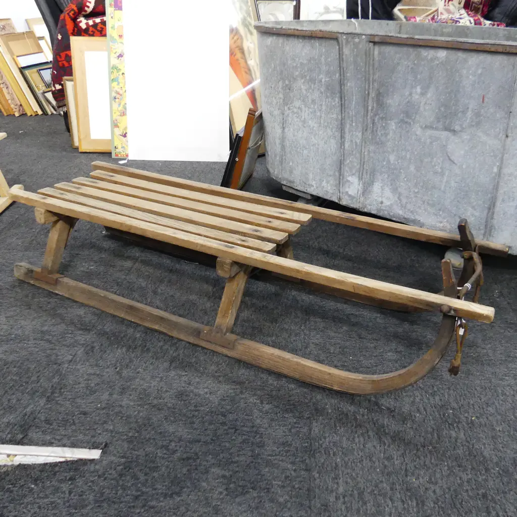 VINTAGE WOODEN SLED L. 1155MM Image 1++