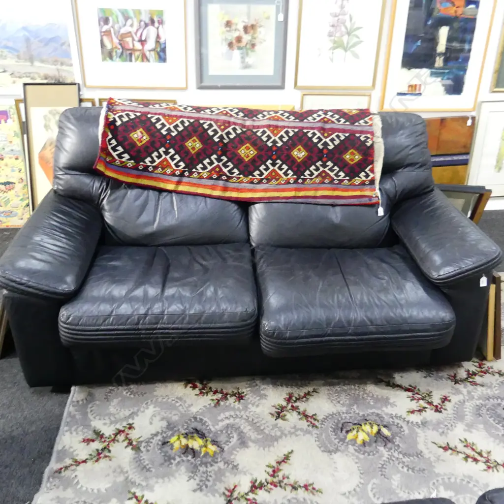 MORAN BLACK LEATHER 2 SEATER COUCH Image 1++