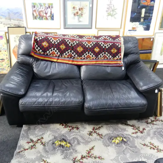MORAN BLACK LEATHER 2 SEATER COUCH