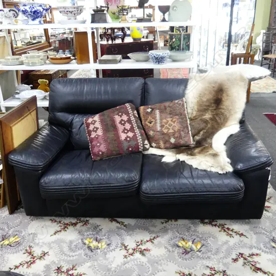 MORAN BLACK LEATHER 2 SEATER COUCH