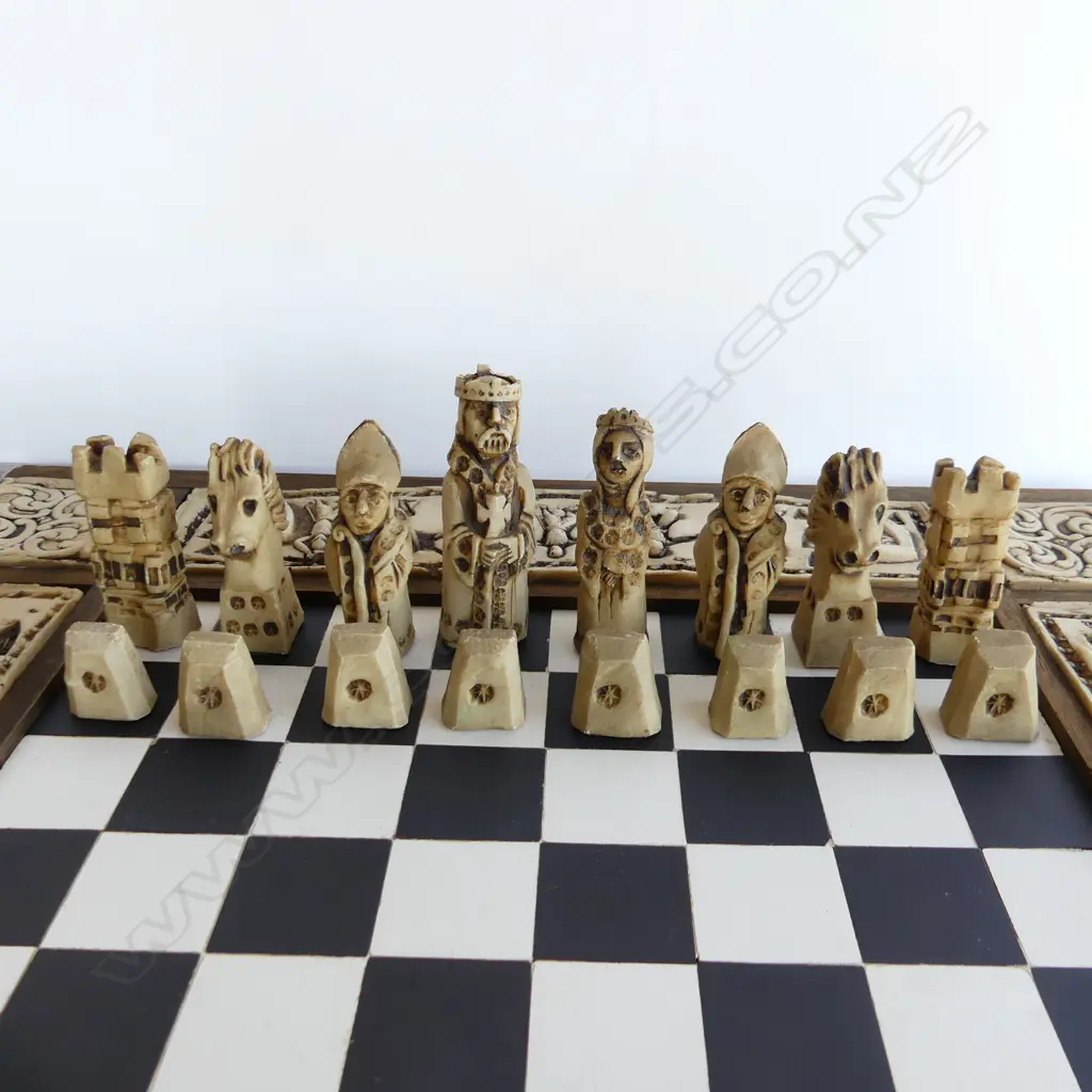 LG CHESS SET BASED ON LEWIS PIECES - RESIN & MARBLE 630x630mm H.95mm Image 1++