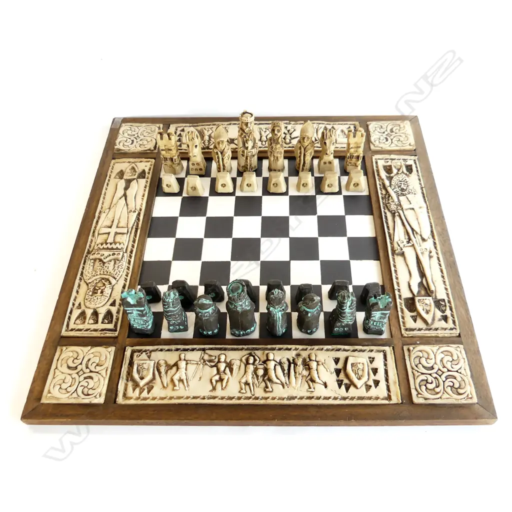 LG CHESS SET BASED ON LEWIS PIECES - RESIN & MARBLE 630x630mm H.95mm Image 1++